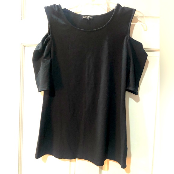 EXPRESS cold shoulder fitted black Top size M  EUC - Picture 4 of 7